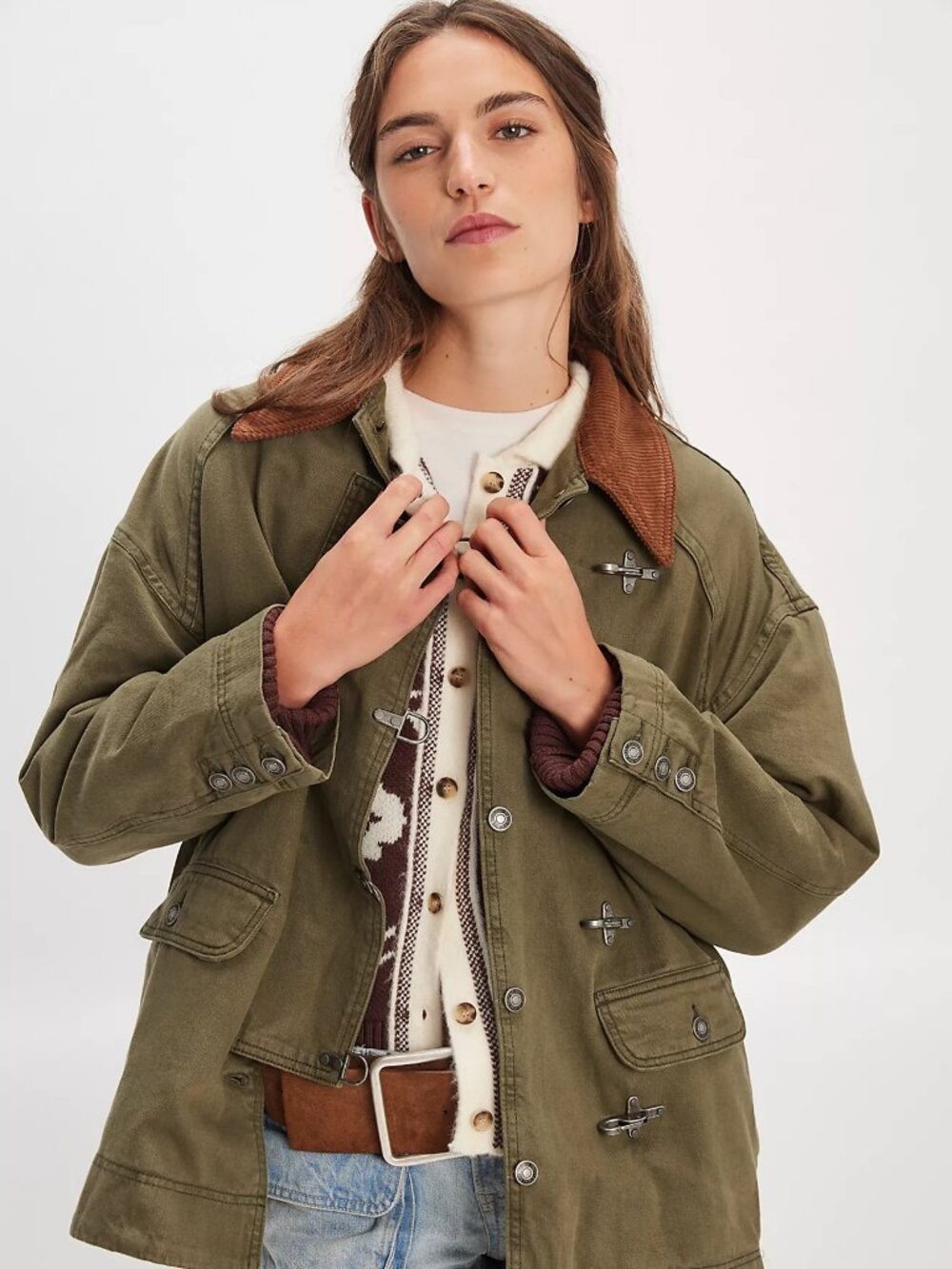 *NWT* We the Free Denim Barn Coat in Deep Green Size Large - Picture 2 of 14